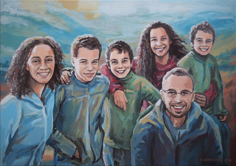 rodinný portrét podle fotografie malba